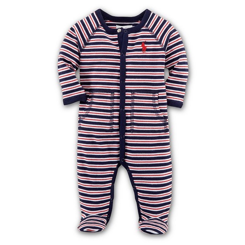 RALPH LAUREN BOYS' INTERLOCK STRIPED FOOTIE